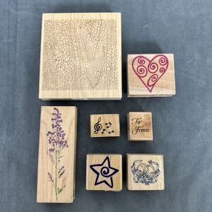 Delta Rubber Stampede Wood Rubber Stamps Lot Background Flower Heart Music Mix